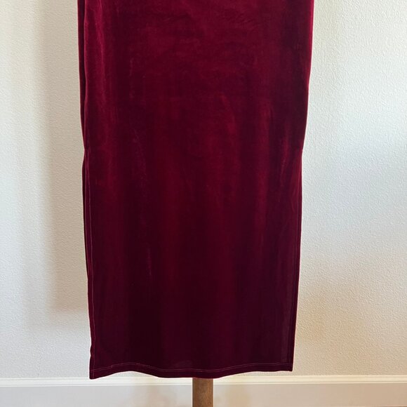 Exit of California Women's Size M Stretch Burgundy Velvet Side Slit Maxi Skirt - Picture 4 of 8